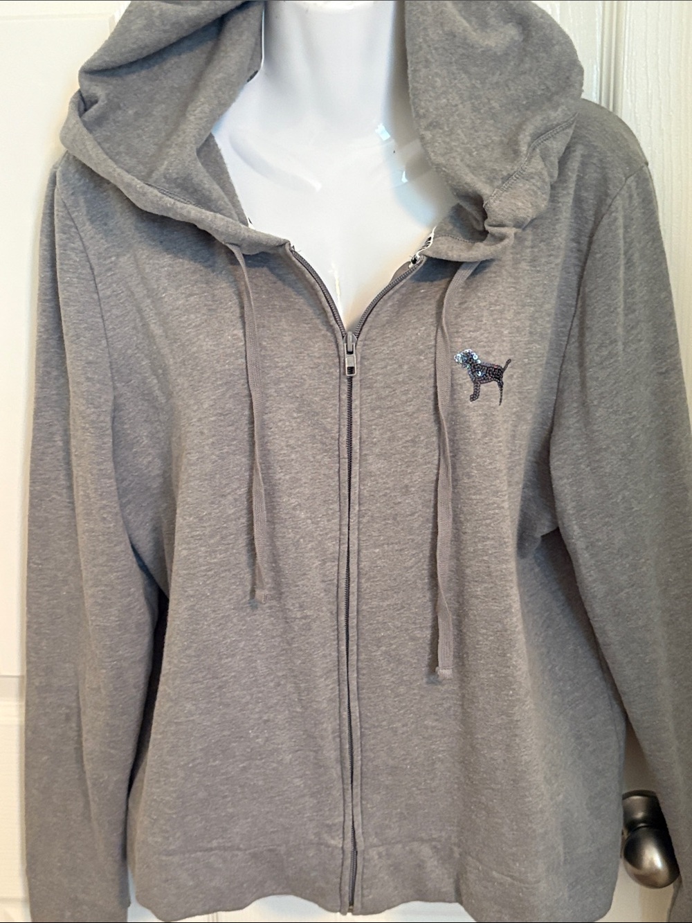 PINK Victoria's Secret Gray Full-Zip Hoodie Jacket with Dog Logo